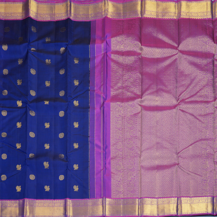 Hayagrivas Handloom Ink Blue Kanjivaram Silk Saree with Purple Border KBF851H2-1