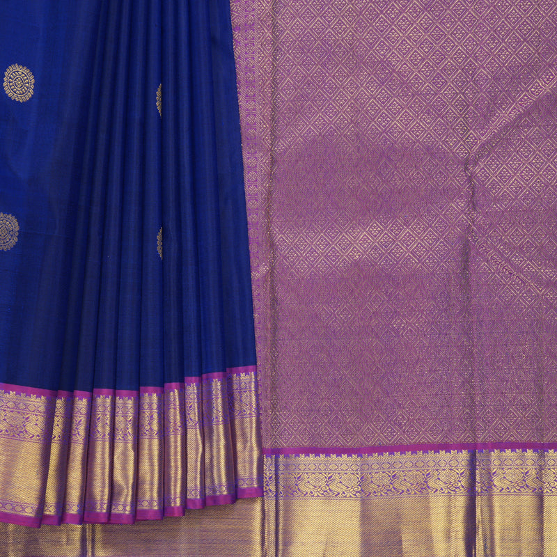 Hayagrivas Handloom Ink Blue Kanjivaram Silk Saree with Purple Border KBF851H2-1