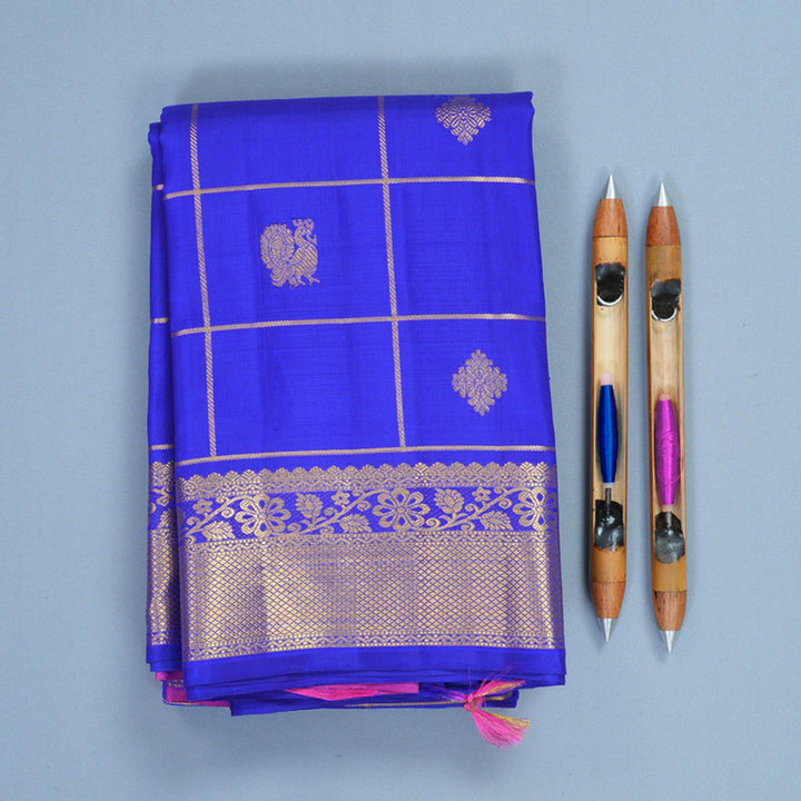 Hayagrivas Handloom Purplish-Blue Kanjivaram Silk Saree KBF851H5-1