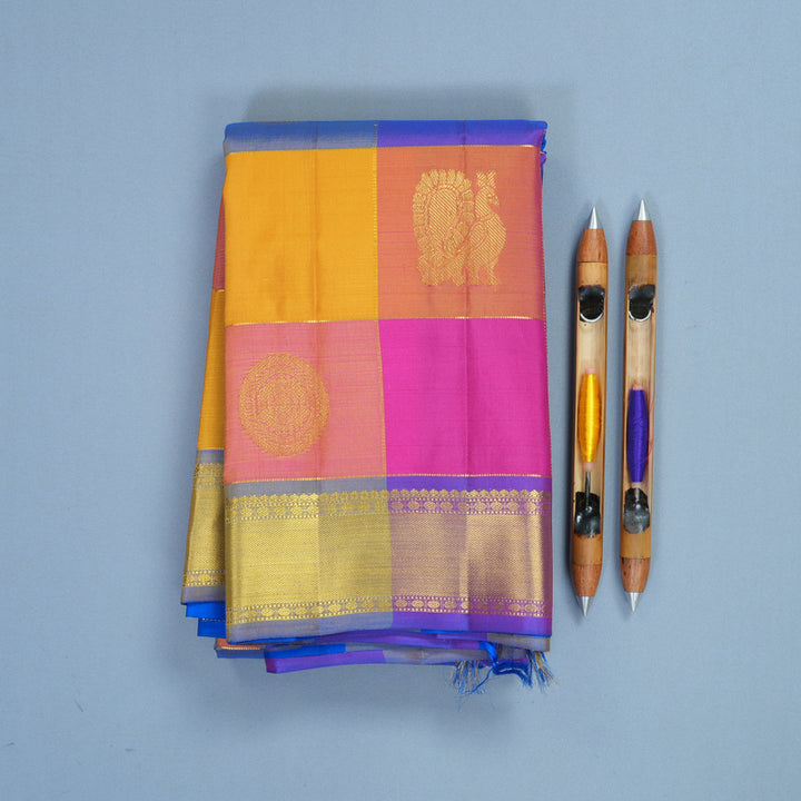 Hayagrivas Handloom Multicolour Checks Kanjivaram Silk Saree KBF851H6-1