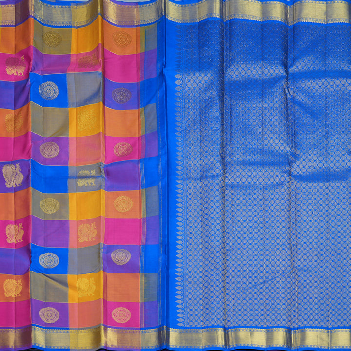 Hayagrivas Handloom Multicolour Checks Kanjivaram Silk Saree KBF851H6-1