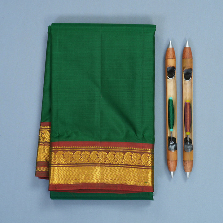 Hayagrivas Handloom Green Kanjivaram Silk Saree with Manthalir Border KBF852H1-12