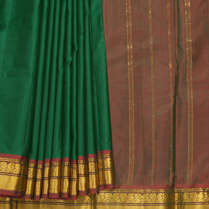 Hayagrivas Handloom Green Kanjivaram Silk Saree with Manthalir Border KBF852H1-12