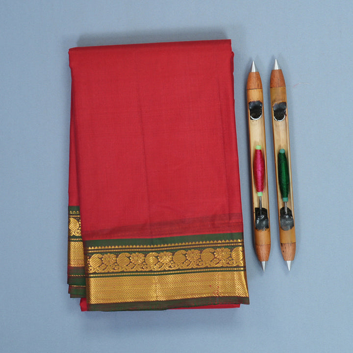 Hayagrivas Handloom Red Kanjivaram Silk Saree with Manthalir Green Border KBF852H1-17