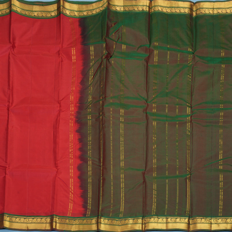 Hayagrivas Handloom Red Kanjivaram Silk Saree with Manthalir Green Border KBF852H1-17