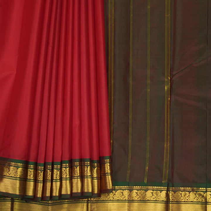 Hayagrivas Handloom Red Kanjivaram Silk Saree with Manthalir Green Border KBF852H1-17