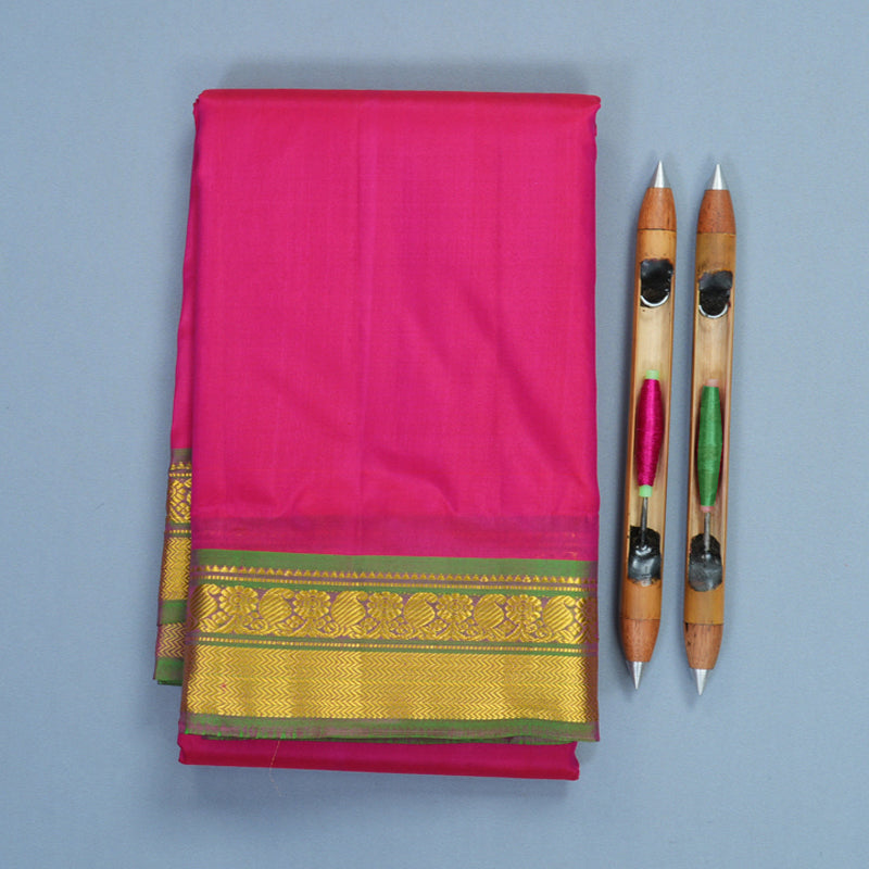 Hayagrivas Handloom Pink Kanjivaram Silk Saree with Manthalir Green Border KBF852H1-3