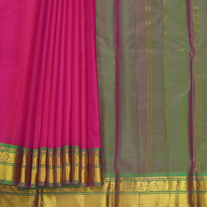 Hayagrivas Handloom Pink Kanjivaram Silk Saree with Manthalir Green Border KBF852H1-3