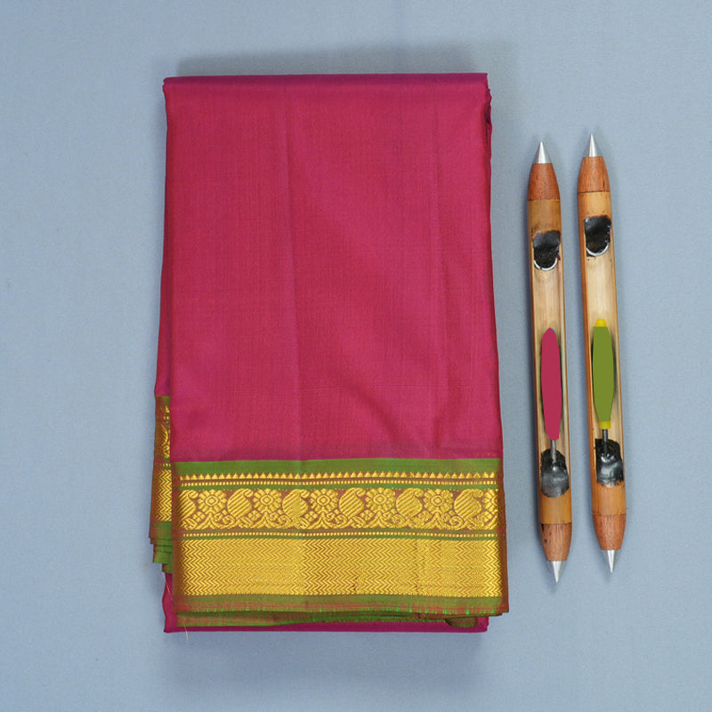 Hayagrivas Handloom Magenta Kanjivaram Silk Saree with Manthalir Green Border KBF852H1-30