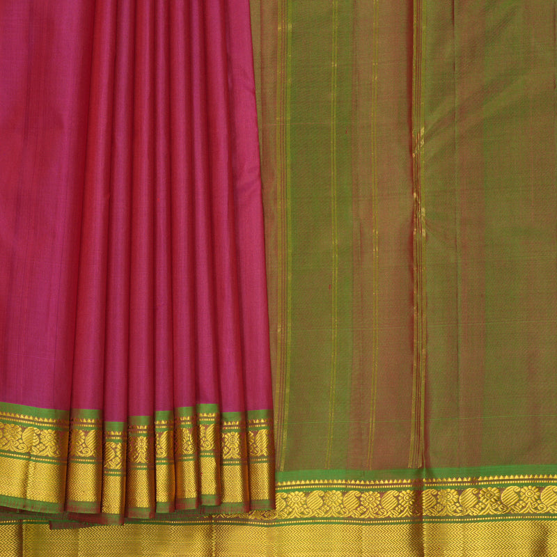 Hayagrivas Handloom Magenta Kanjivaram Silk Saree with Manthalir Green Border KBF852H1-30