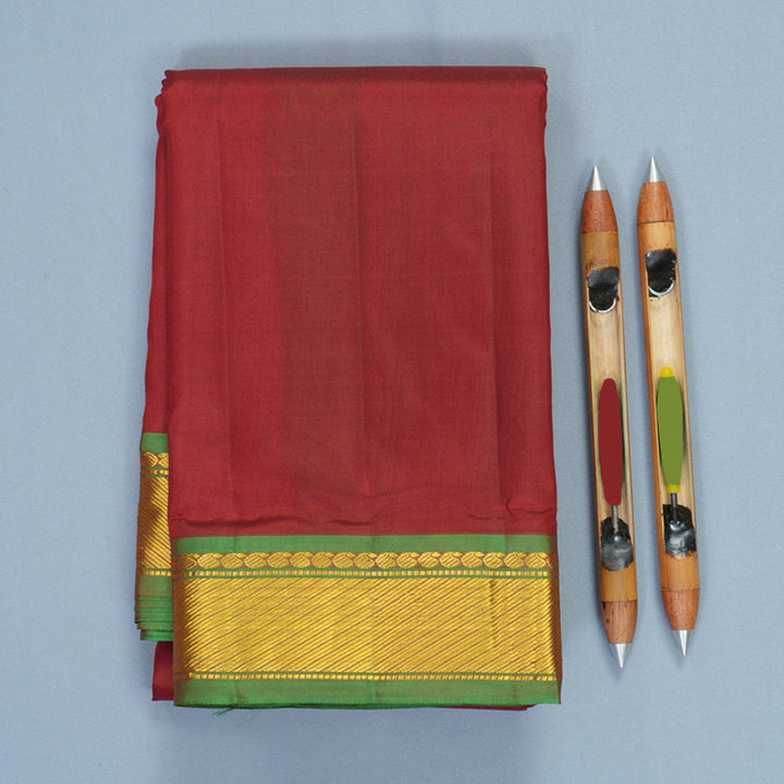 Hayagrivas Handloom Maroon Kanjivaram Silk Saree with Manthalir Green Border KBF852H1-32