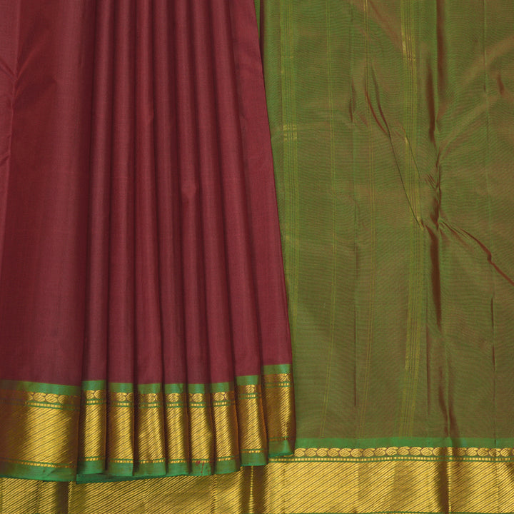 Hayagrivas Handloom Maroon Kanjivaram Silk Saree with Manthalir Green Border KBF852H1-32