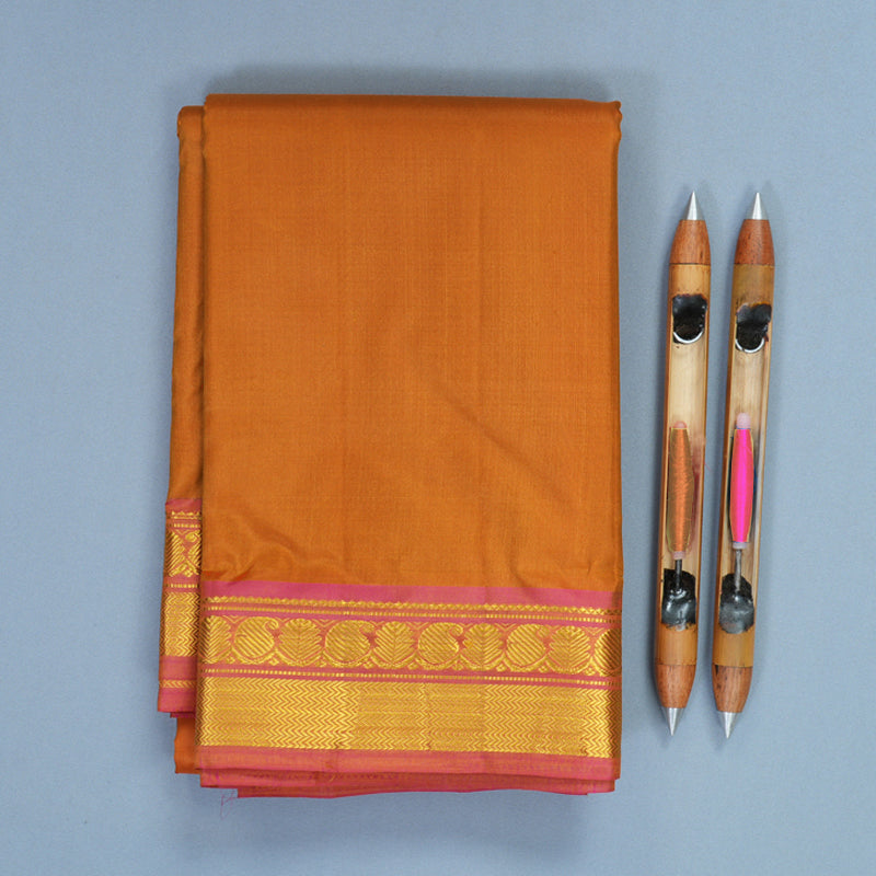 Hayagrivas Handloom Turmeric Yellow Kanjivaram Silk Saree with Onion Pink Border KBF852H1-6
