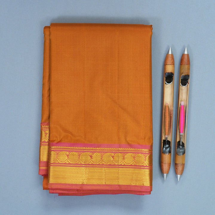 Hayagrivas Handloom Turmeric Yellow Kanjivaram Silk Saree with Onion Pink Border KBF852H1-6