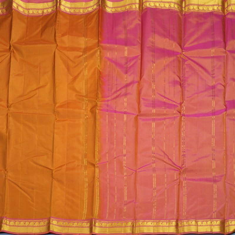 Hayagrivas Handloom Turmeric Yellow Kanjivaram Silk Saree with Onion Pink Border KBF852H1-6