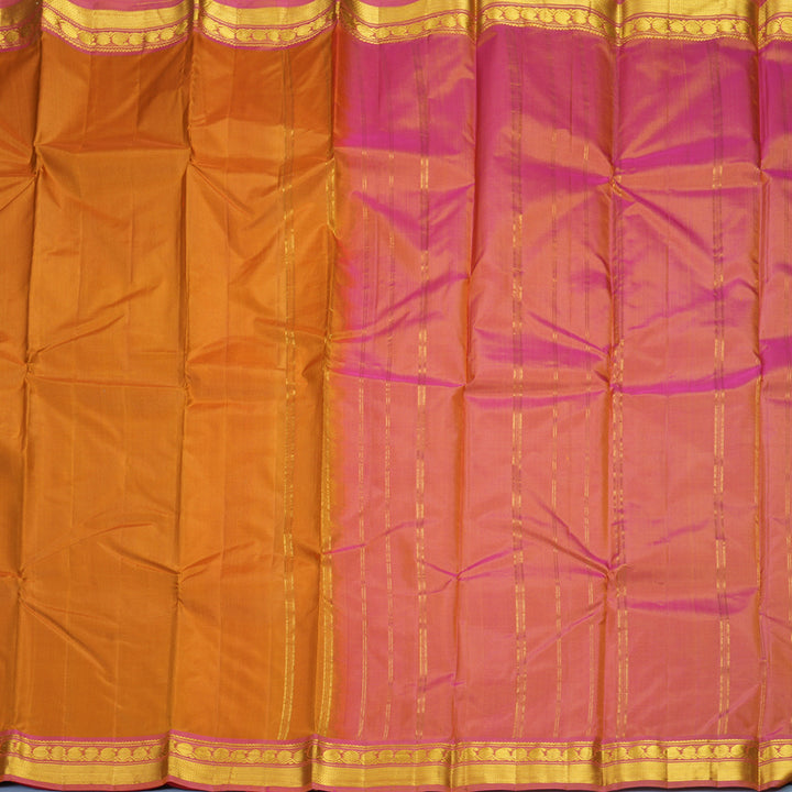 Hayagrivas Handloom Turmeric Yellow Kanjivaram Silk Saree with Onion Pink Border KBF852H1-6