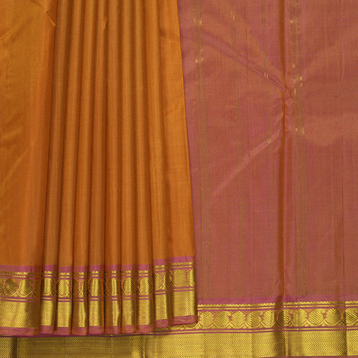 Hayagrivas Handloom Turmeric Yellow Kanjivaram Silk Saree with Onion Pink Border KBF852H1-6