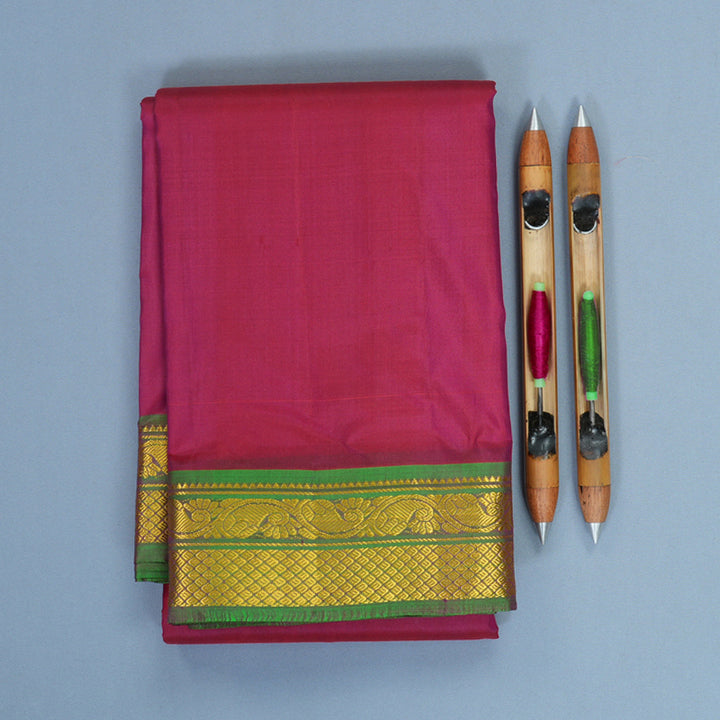 Hayagrivas Handloom Pink Kanjivaram Silk Saree with Manthalir Green Border KBF852H1-7