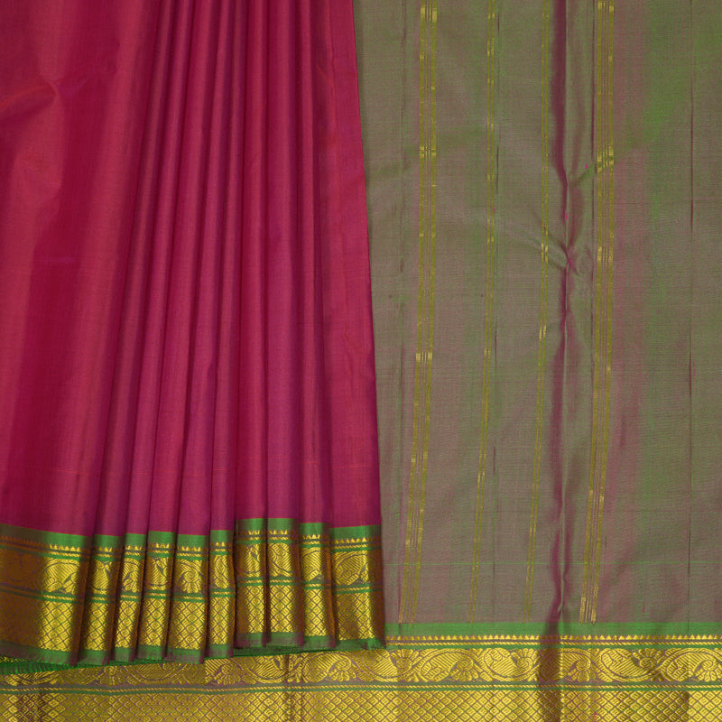 Hayagrivas Handloom Pink Kanjivaram Silk Saree with Manthalir Green Border KBF852H1-7