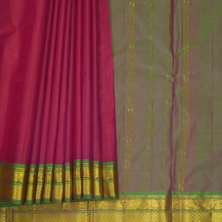 Hayagrivas Handloom Pink Kanjivaram Silk Saree with Manthalir Green Border KBF852H1-7
