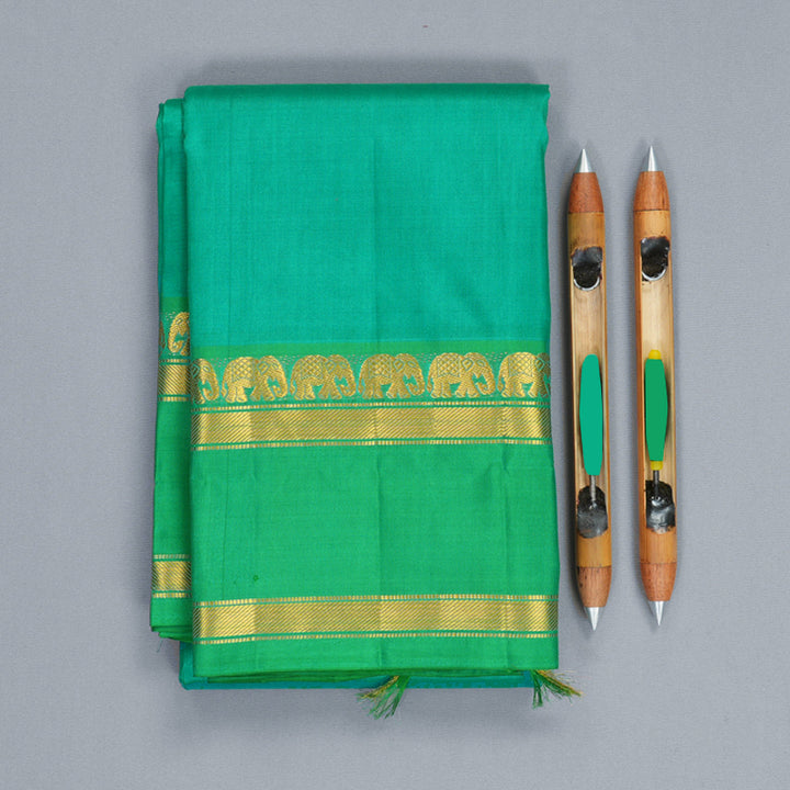 Hayagrivas Handloom Sea Green Kanjivaram Silk Saree with Parrot Green Border KBF852H2-6