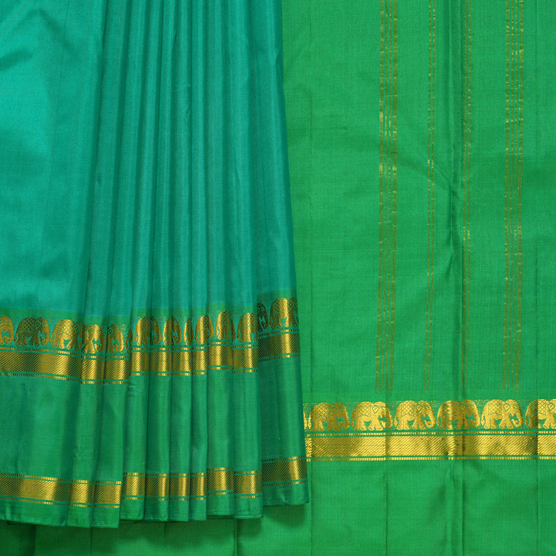 Hayagrivas Handloom Sea Green Kanjivaram Silk Saree with Parrot Green Border KBF852H2-6