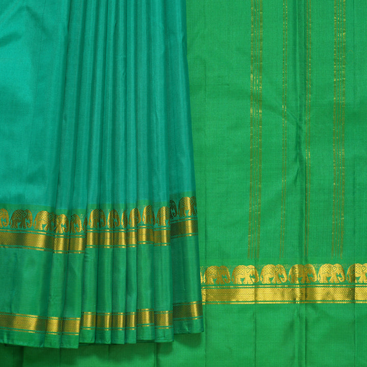 Hayagrivas Handloom Sea Green Kanjivaram Silk Saree with Parrot Green Border KBF852H2-6