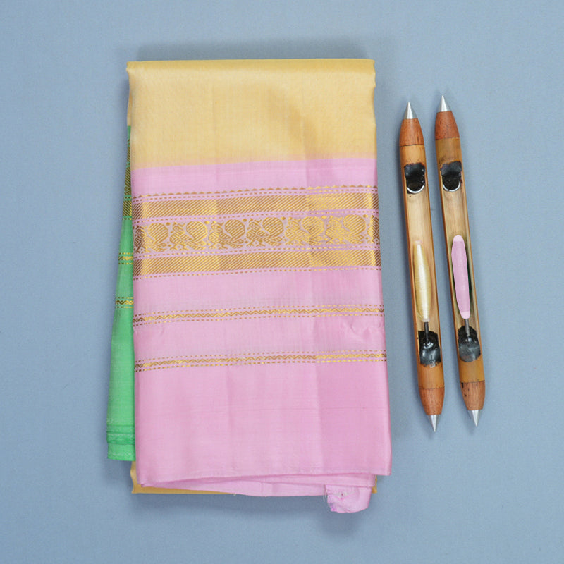 Hayagrivas Handloom Pale Yellow Kanjivaram Silk Saree with Ganga Jamuna Border KBF852H2-8
