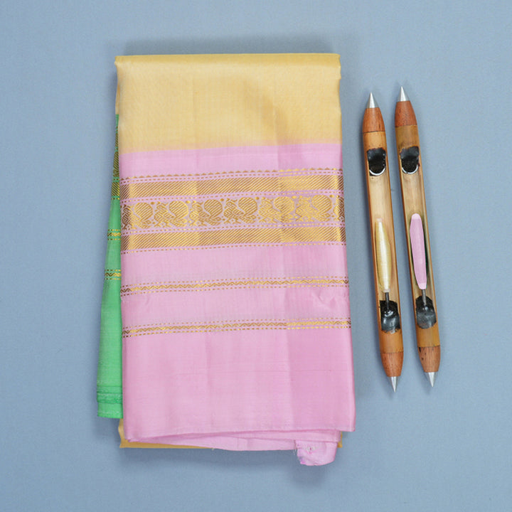 Hayagrivas Handloom Pale Yellow Kanjivaram Silk Saree with Ganga Jamuna Border KBF852H2-8