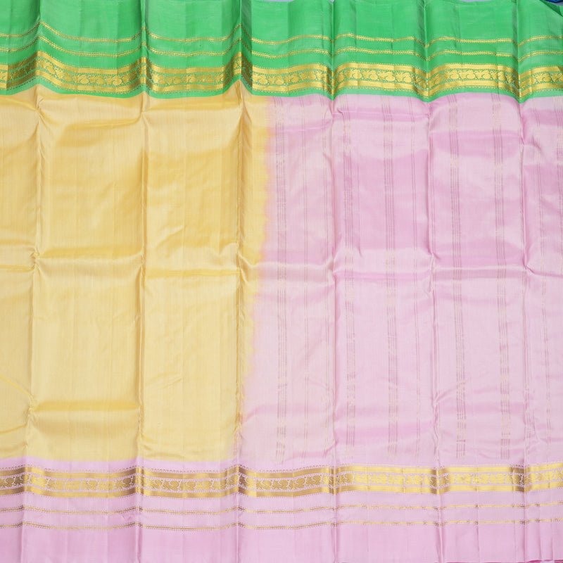 Hayagrivas Handloom Pale Yellow Kanjivaram Silk Saree with Ganga Jamuna Border KBF852H2-8