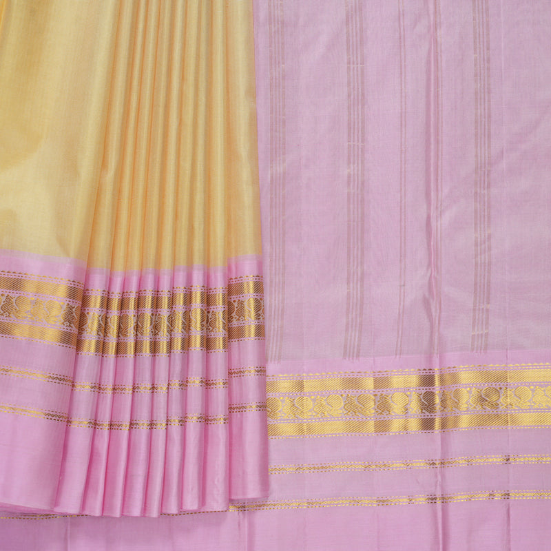 Hayagrivas Handloom Pale Yellow Kanjivaram Silk Saree with Ganga Jamuna Border KBF852H2-8