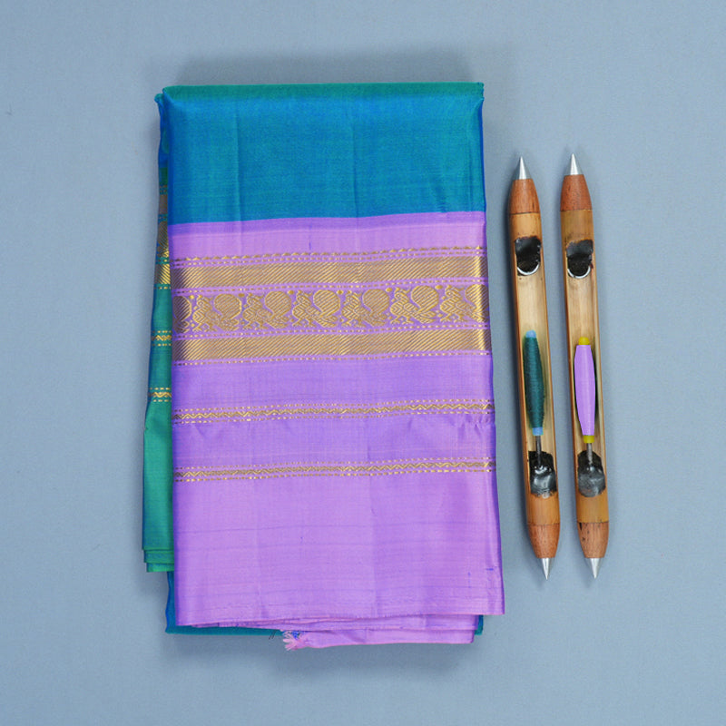 Hayagrivas Handloom Blue-Green Kanjivaram Silk Saree with Ganga Jamuna Border KBF852H2-9