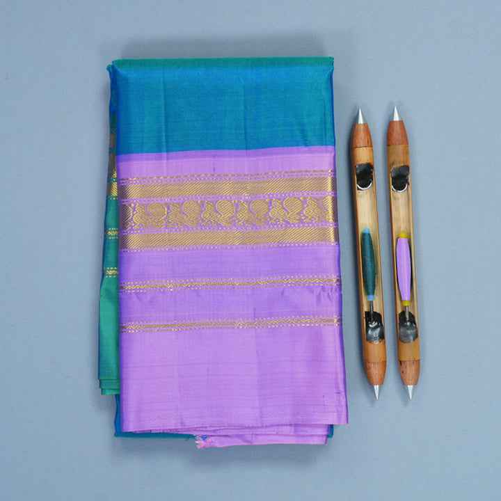 Hayagrivas Handloom Blue-Green Kanjivaram Silk Saree with Ganga Jamuna Border KBF852H2-9