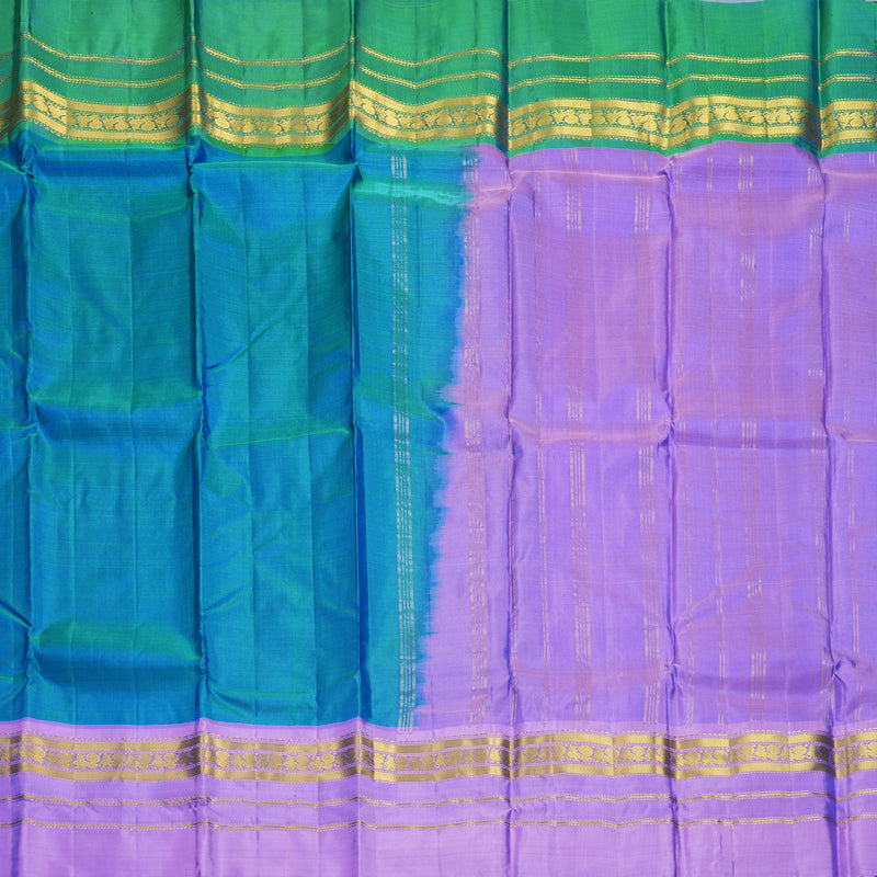 Hayagrivas Handloom Blue-Green Kanjivaram Silk Saree with Ganga Jamuna Border KBF852H2-9
