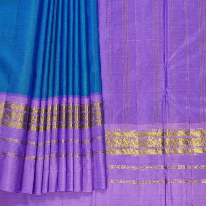 Hayagrivas Handloom Blue-Green Kanjivaram Silk Saree with Ganga Jamuna Border KBF852H2-9