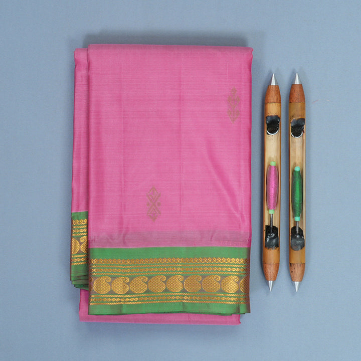 Hayagrivas Handloom Pink Kanjivaram Silk Saree with Manthalir Green Border KBF852H3-9