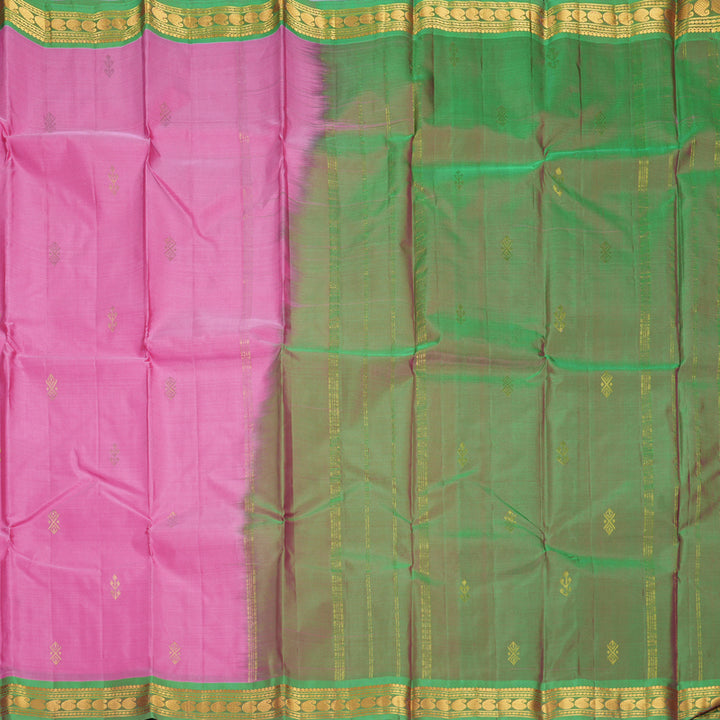Hayagrivas Handloom Pink Kanjivaram Silk Saree with Manthalir Green Border KBF852H3-9