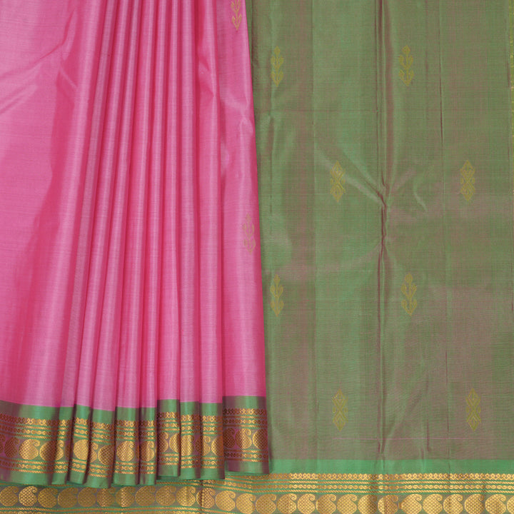 Hayagrivas Handloom Pink Kanjivaram Silk Saree with Manthalir Green Border KBF852H3-9