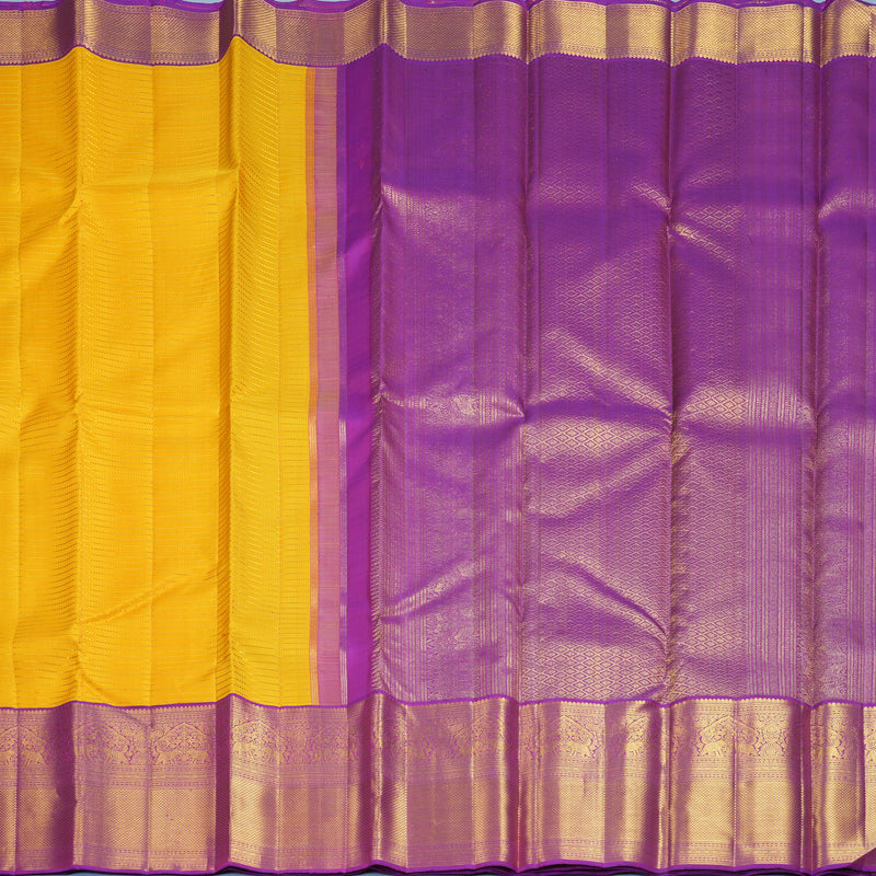Hayagrivas Handloom Yellow Kanjivaram Silk Saree with Purple Border KBF855H2-1