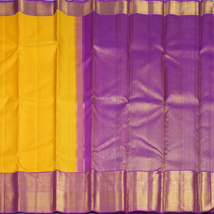 Hayagrivas Handloom Yellow Kanjivaram Silk Saree with Purple Border KBF855H2-1