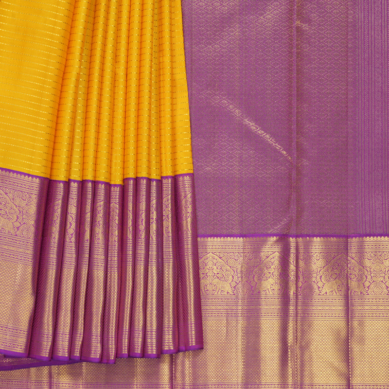 Hayagrivas Handloom Yellow Kanjivaram Silk Saree with Purple Border KBF855H2-1