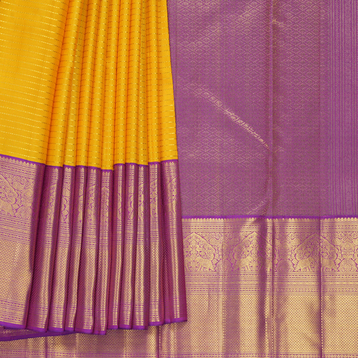 Hayagrivas Handloom Yellow Kanjivaram Silk Saree with Purple Border KBF855H2-1