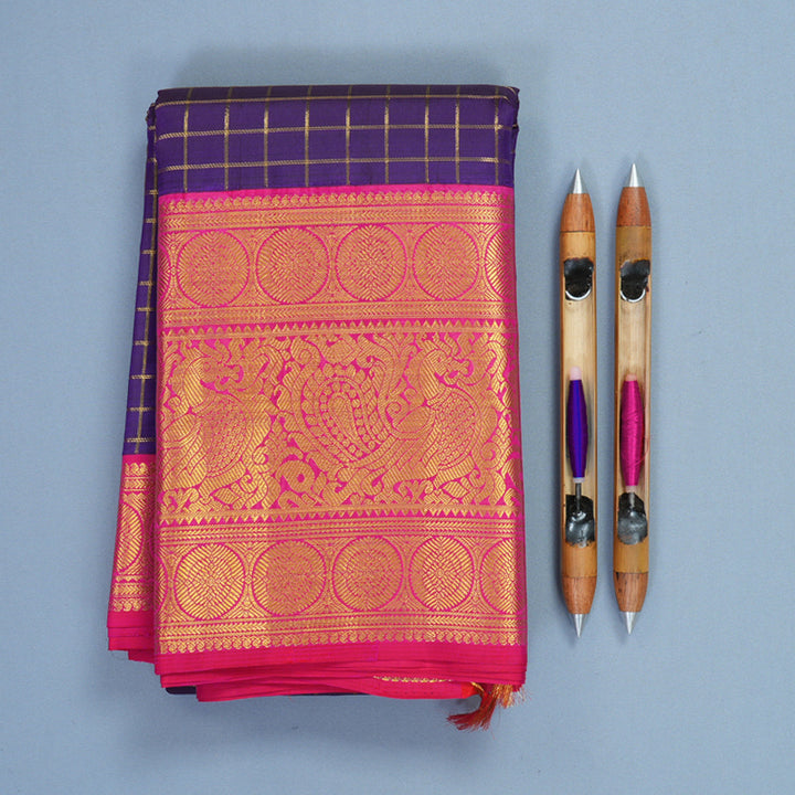 Hayagrivas Handloom Purple Kanjivaram Silk Saree with Rani Pink Border KBF855H2-2