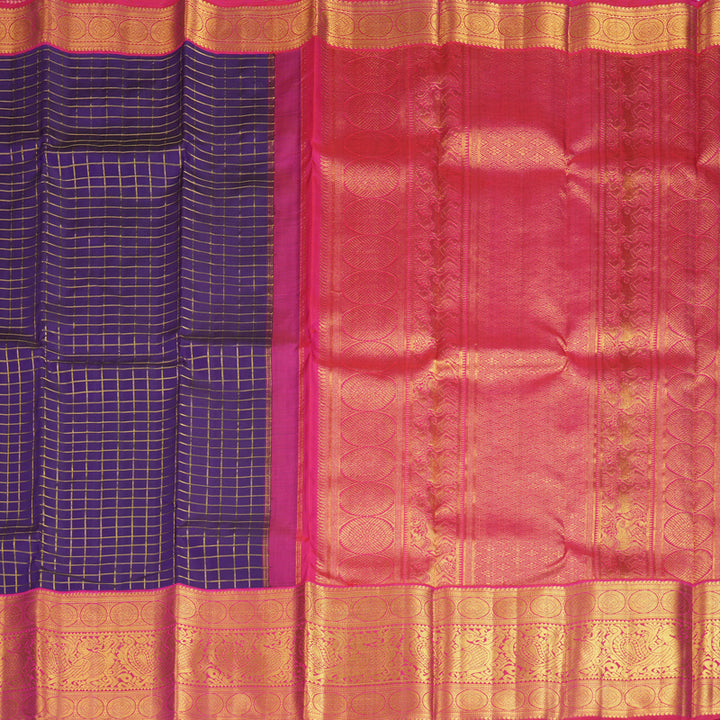 Hayagrivas Handloom Purple Kanjivaram Silk Saree with Rani Pink Border KBF855H2-2
