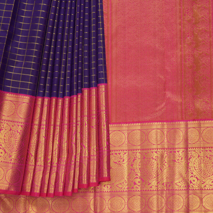 Hayagrivas Handloom Purple Kanjivaram Silk Saree with Rani Pink Border KBF855H2-2