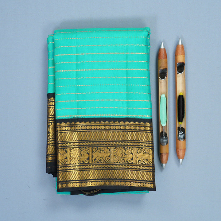 Hayagrivas Handloom Sea Green Kanjivaram Silk Saree with Black Border KBF855H3-1