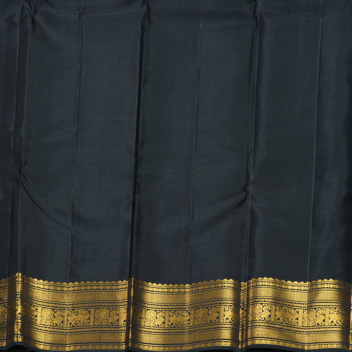 Hayagrivas Handloom Sea Green Kanjivaram Silk Saree with Black Border KBF855H3-1