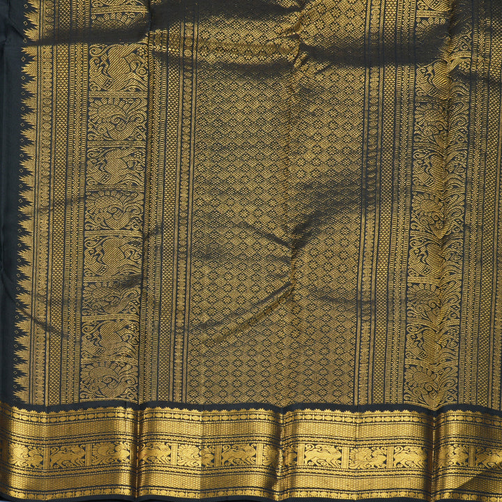 Hayagrivas Handloom Sea Green Kanjivaram Silk Saree with Black Border KBF855H3-1