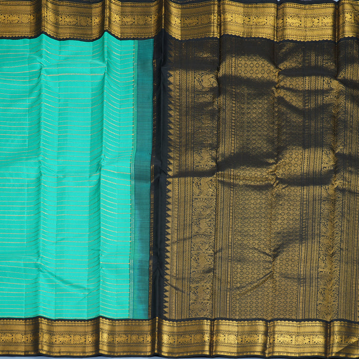 Hayagrivas Handloom Sea Green Kanjivaram Silk Saree with Black Border KBF855H3-1