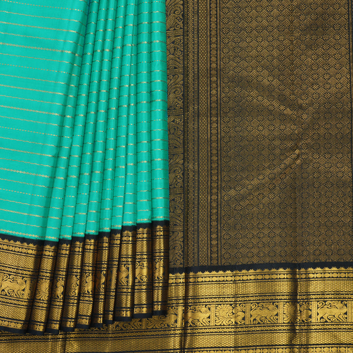 Hayagrivas Handloom Sea Green Kanjivaram Silk Saree with Black Border KBF855H3-1